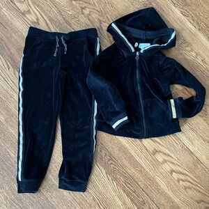 Size 6 Ideology Black Velour Hoodie & Jogger Set with gold Stripe